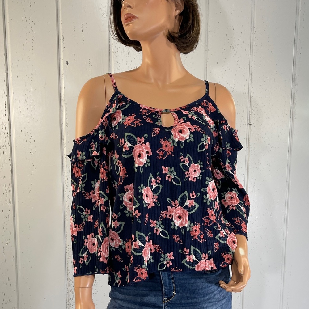 *LA Gypsy Women's  Off the Shoulder Floral Rose Print Top Sz S